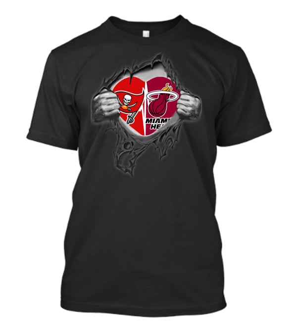 Tampa Bay Buccaneers Miami Heat Heart Logo Fusion T-Shirt