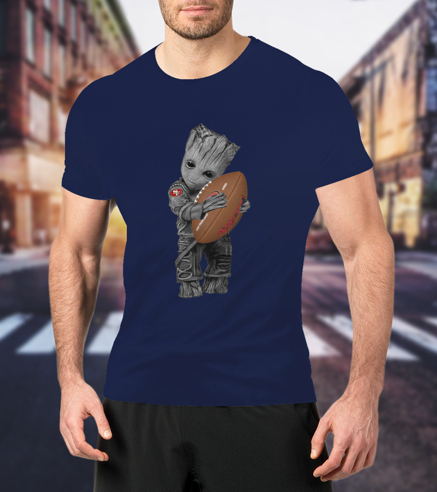 49ers Baby Groot Holding Football Nfl Crossover T-Shirt