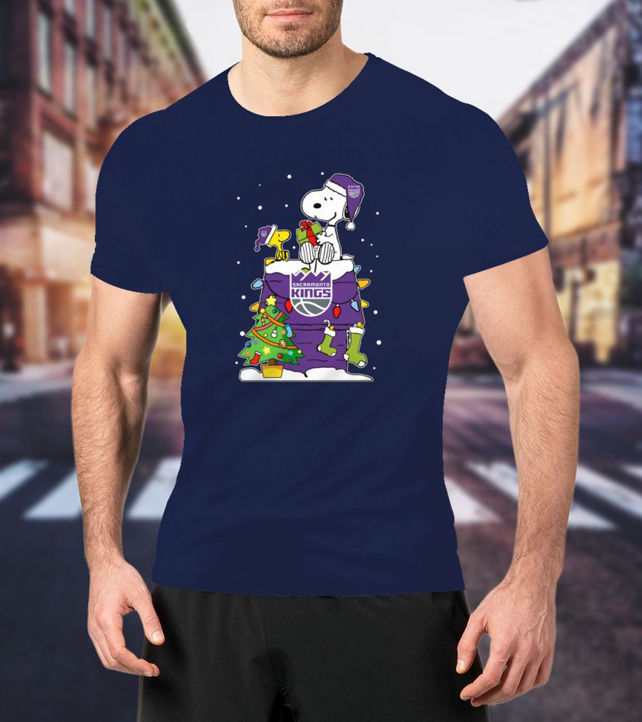 Snoopy Woodstock Sacramento Kings Christmas Tree Holiday Celebration T-Shirt