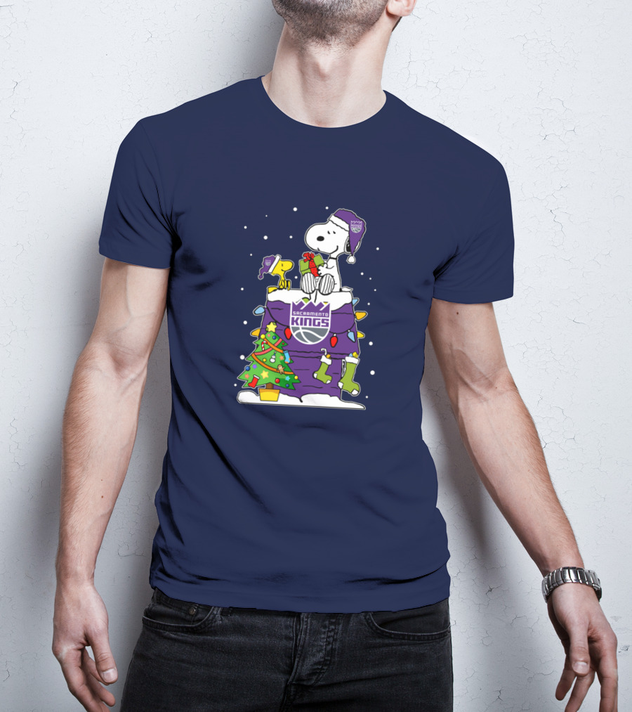 Snoopy Woodstock Sacramento Kings Christmas Tree Holiday Celebration T-Shirt