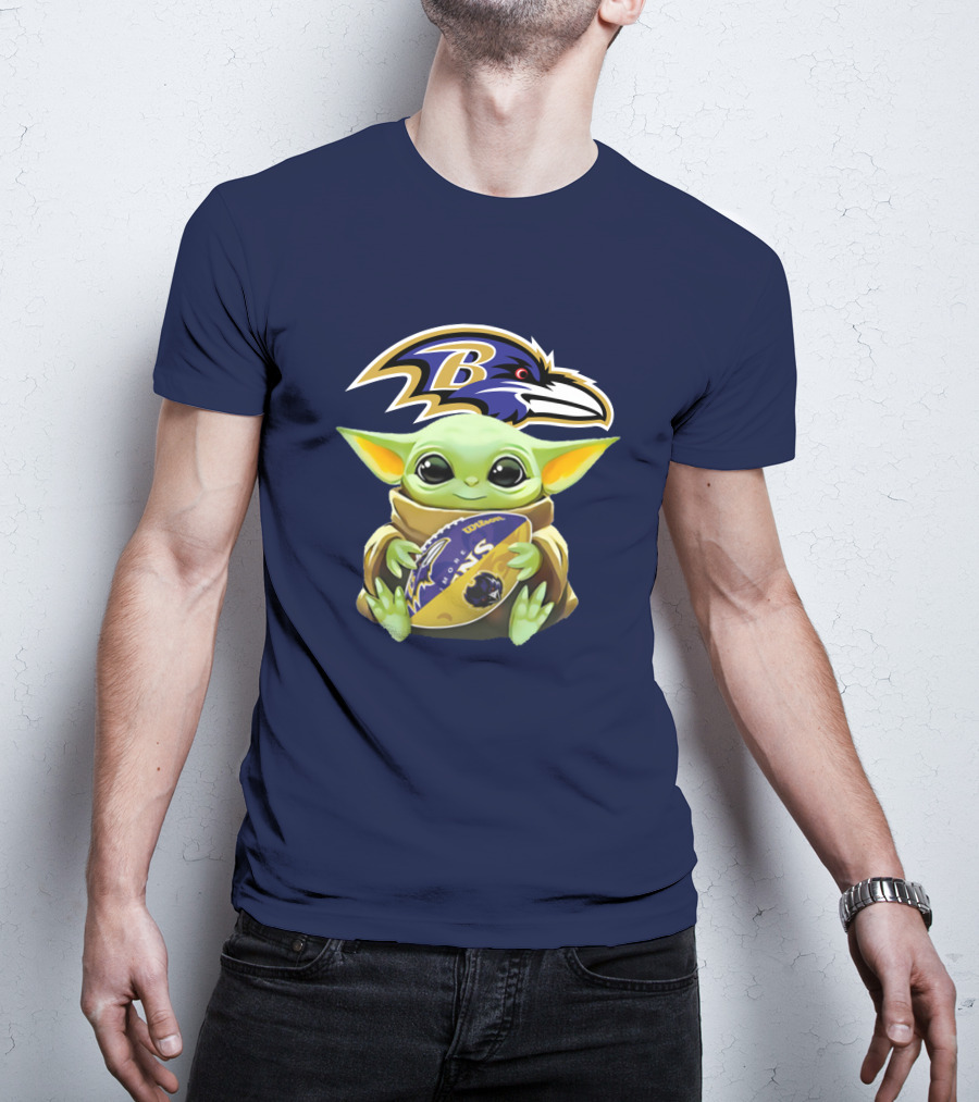 Baltimore Ravens Baby Yoda Holding Football With Team T-Shirt