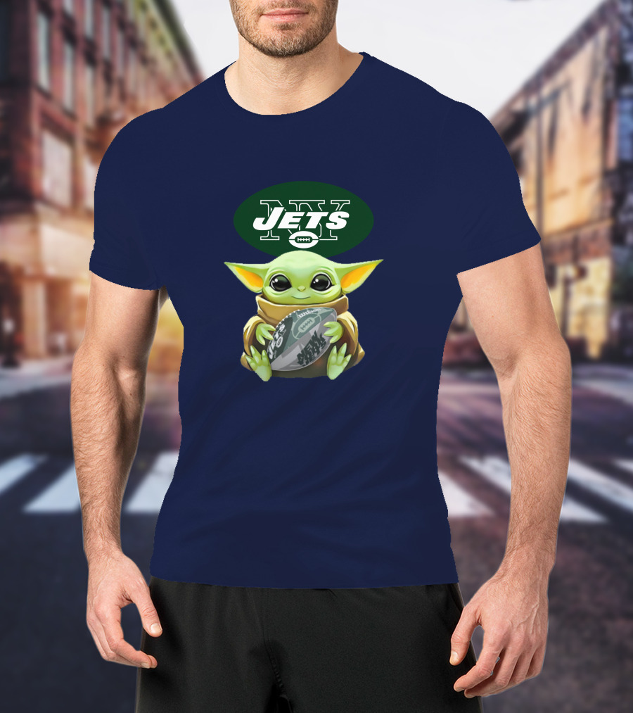 Jets Baby Yoda Holding Football New York T-Shirt