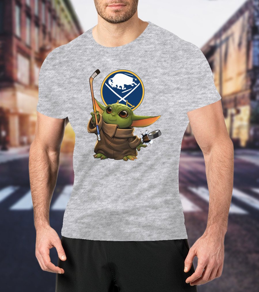 Buffalo Sabres Baby Yoda Hockey Stick And Puck T-Shirt