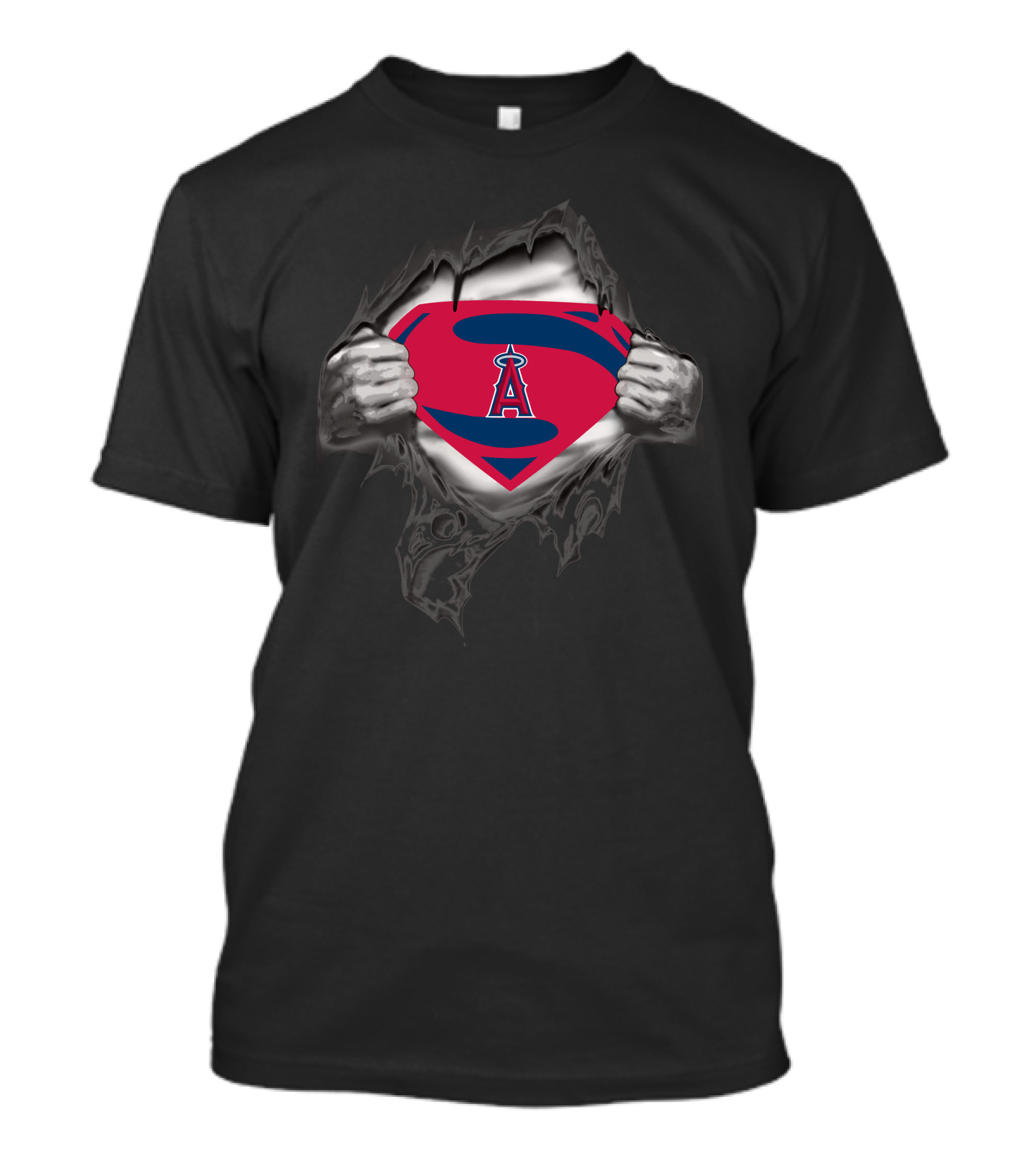 Los Angeles Angels Superman Logo Rip T-Shirt