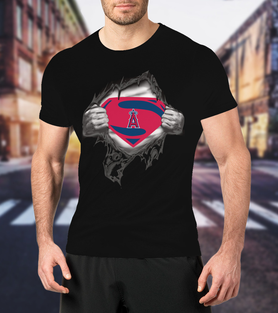 Los Angeles Angels Superman Logo Rip T-Shirt