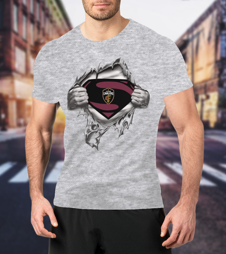 Cleveland Cavaliers Superman Logo Emblem Tear Reveals Team Crest T-Shirt