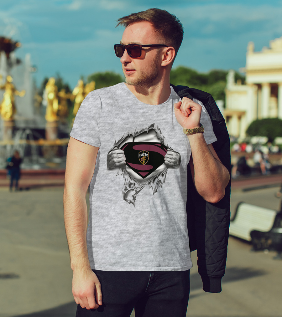 Cleveland Cavaliers Superman Logo Emblem Tear Reveals Team Crest T-Shirt