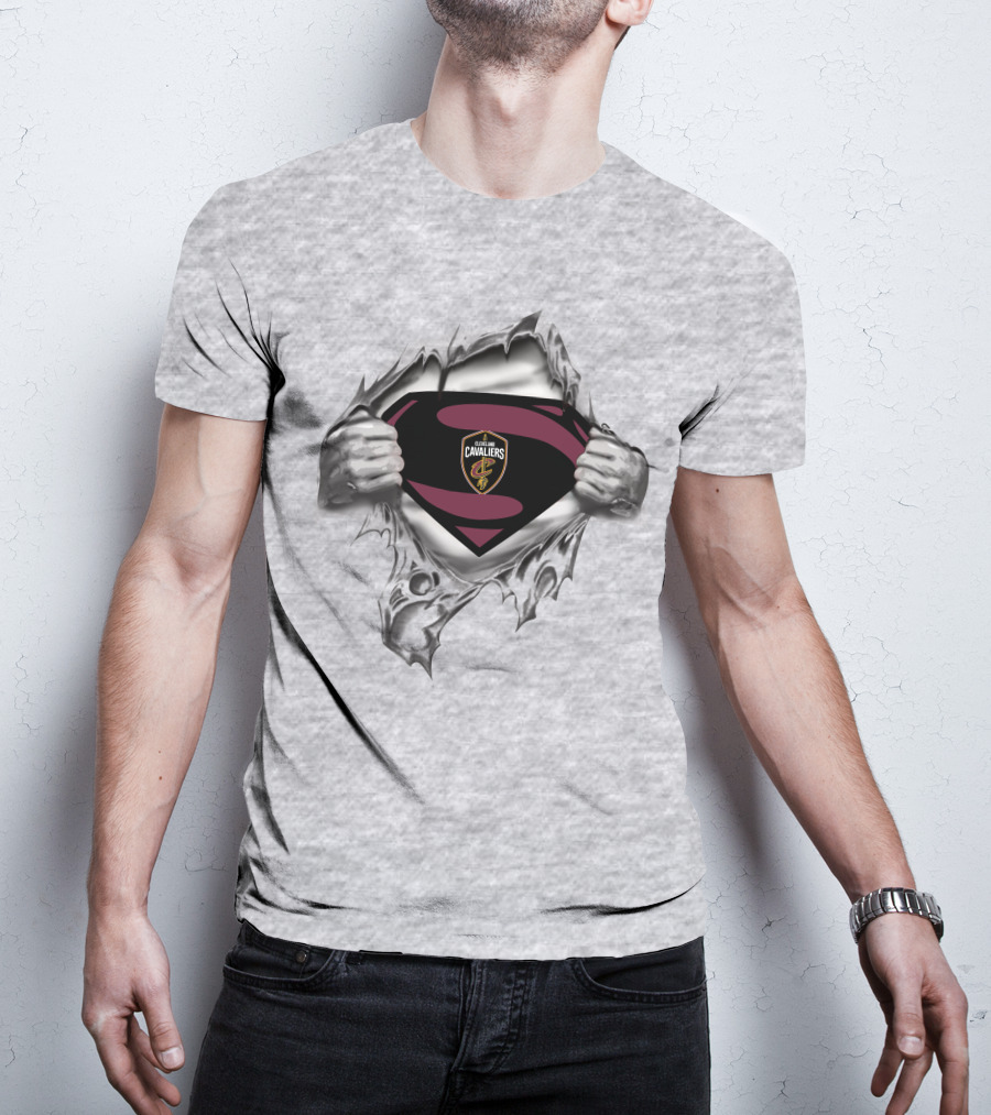 Cleveland Cavaliers Superman Logo Emblem Tear Reveals Team Crest T-Shirt