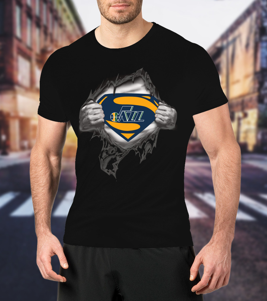 Utah Jazz Superman Style Chest Reveal Nba T-Shirt
