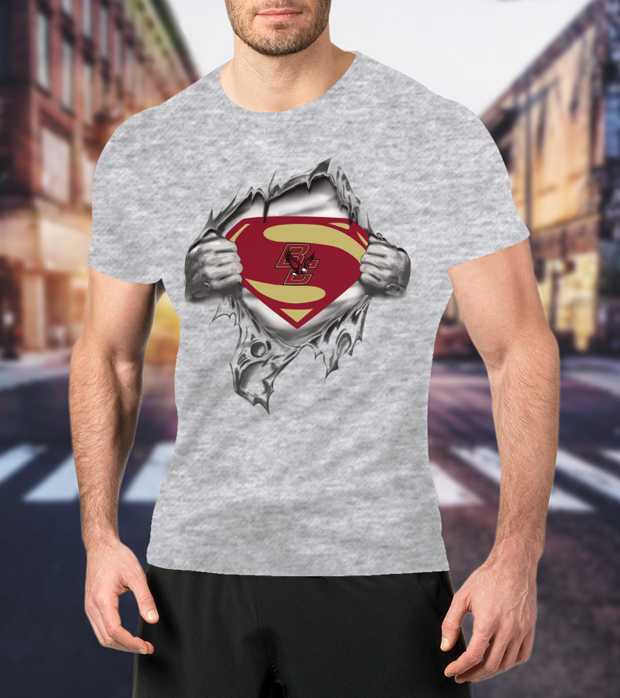 Boston College BC Superman Logo Ripped Chest T-Shirt