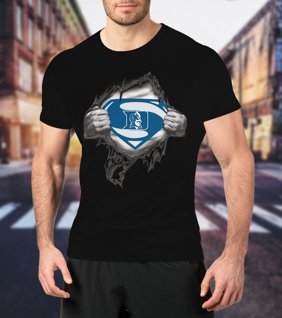 Duke Blue Devil Superman Emblem Tear Open Hands T-Shirt