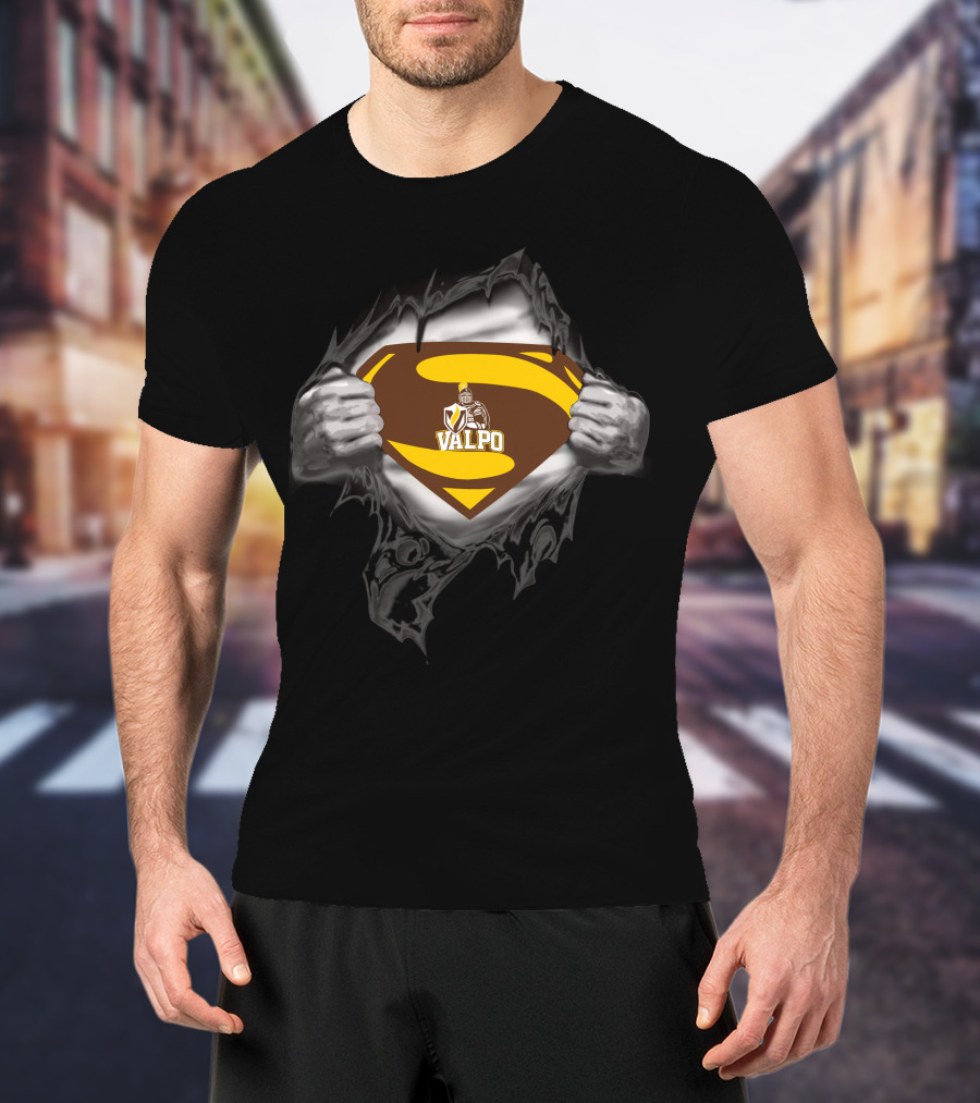 Valpo Superhero Shield With Armor Knight Crest T-Shirt