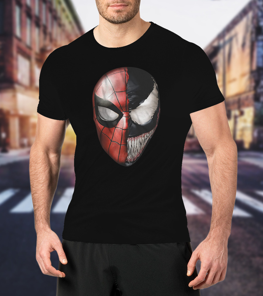 Venom Spidey Faces Split Mask Spider-Man Avengers Villain Comic Book T-Shirt