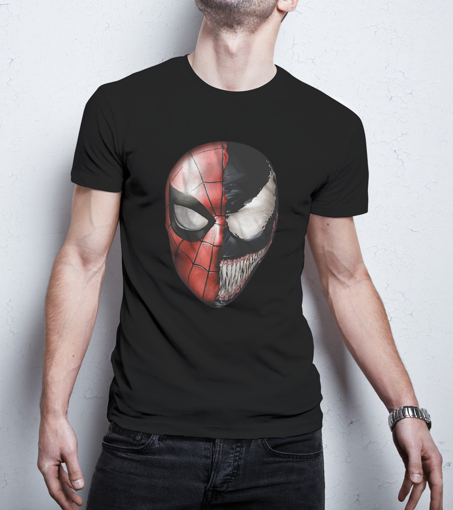 Venom Spidey Faces Split Mask Spider-Man Avengers Villain Comic Book T-Shirt