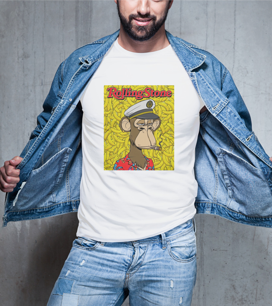 Rolling Stone Store Bored Ape Captain With Bananas Background T-Shirt