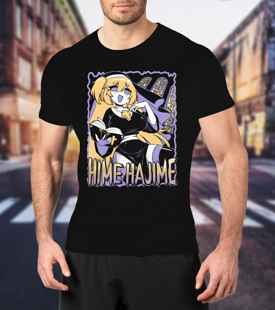 Hime Hajime Vtuber Halloween Nun Cross Book Stained Glass T-Shirt