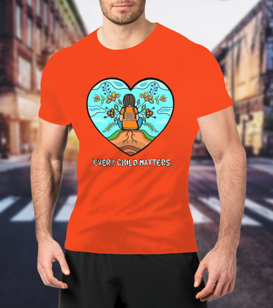 Every Child Matters Heart Design With Orange Background T-Shirt