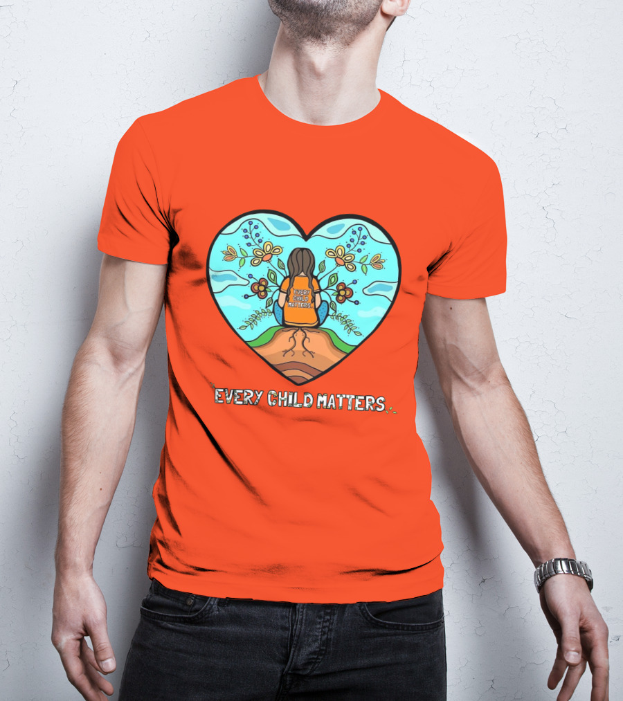 Every Child Matters Heart Design With Orange Background T-Shirt