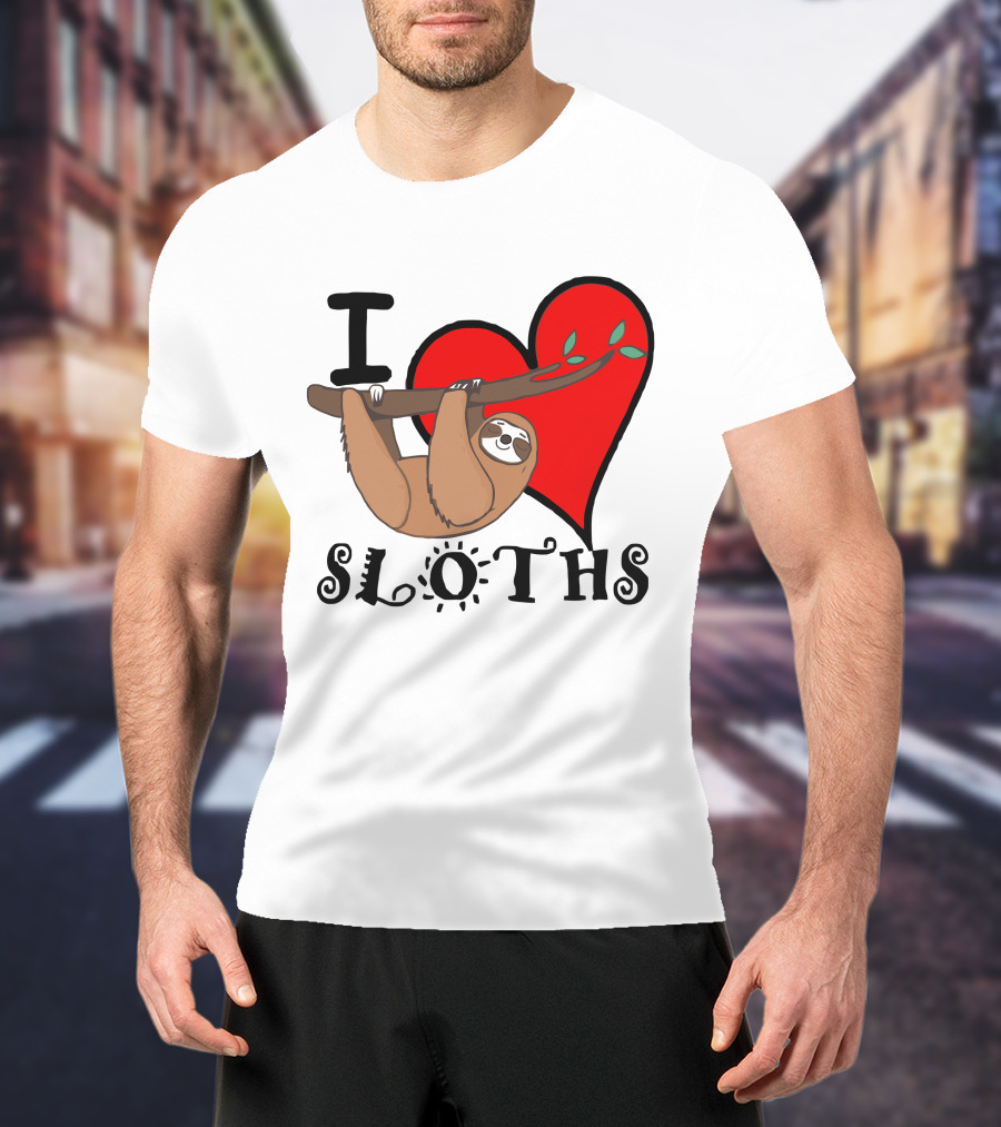 I Love Sloths Heart Hanging Sloth T-Shirt