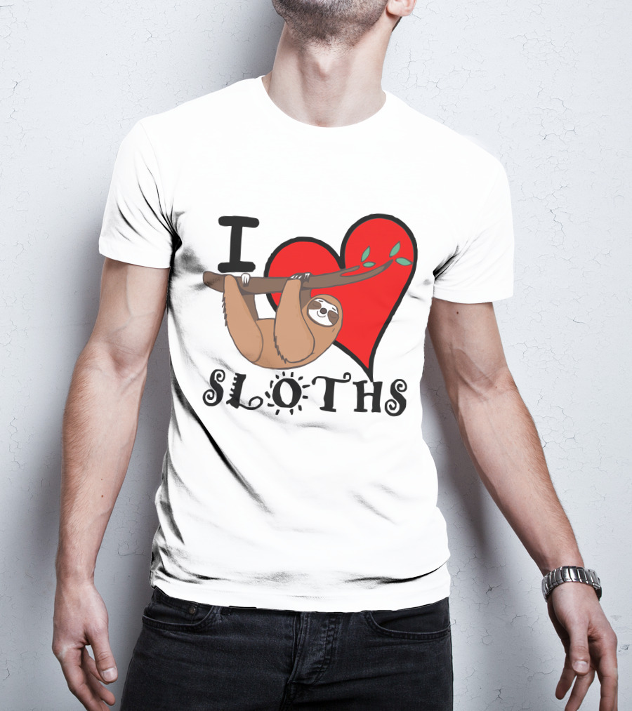 I Love Sloths Heart Hanging Sloth T-Shirt