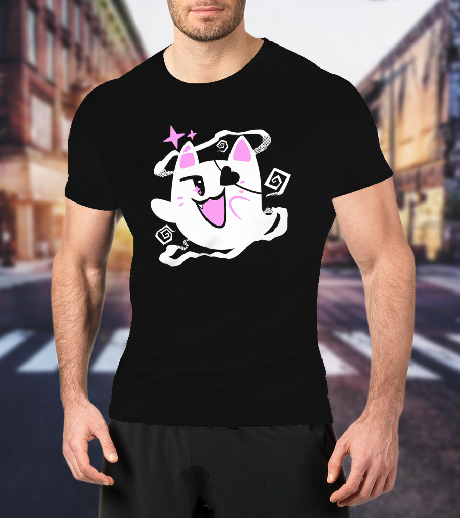 Shark Robot Merch Halloween Goro Ghost Cat With Eye Patch And Stars T-Shirt