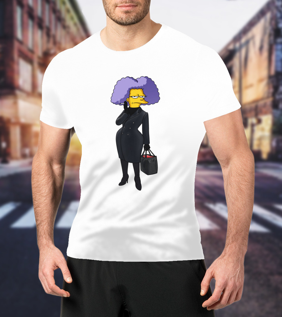 Selma Bouvier In 3D Double Breasted Coat Holding Bag T-Shirt
