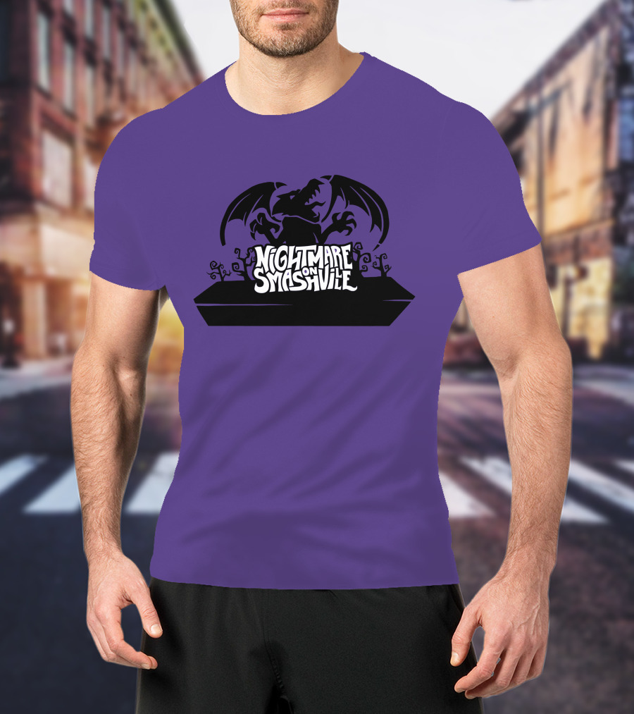 Nightmare On Smashville Purple Design Featuring Dragon And Tiny Syd Halloween T-Shirt