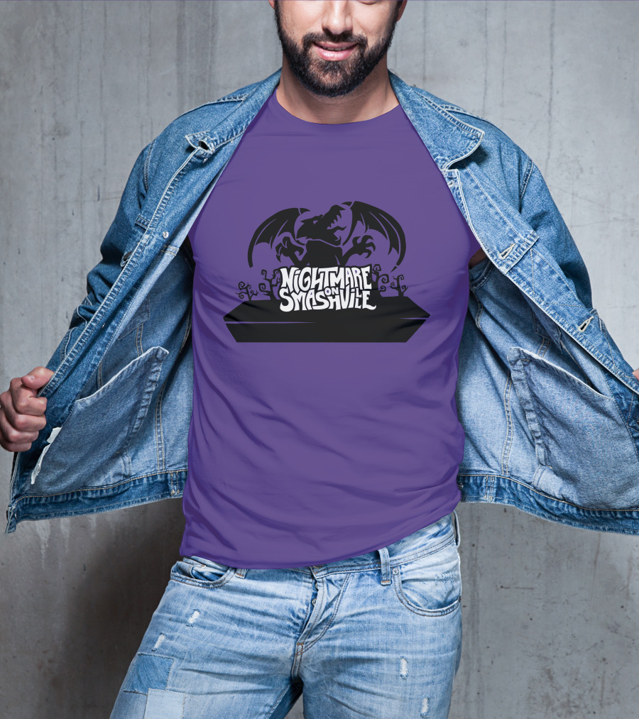 Nightmare On Smashville Purple Design Featuring Dragon And Tiny Syd Halloween T-Shirt