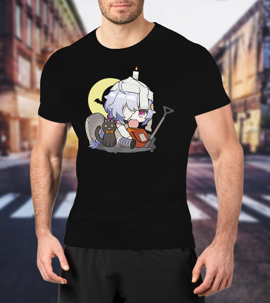 Happy Halloween Genshin Impact Ganyu Chibi Black Cat Moon Costume T-Shirt