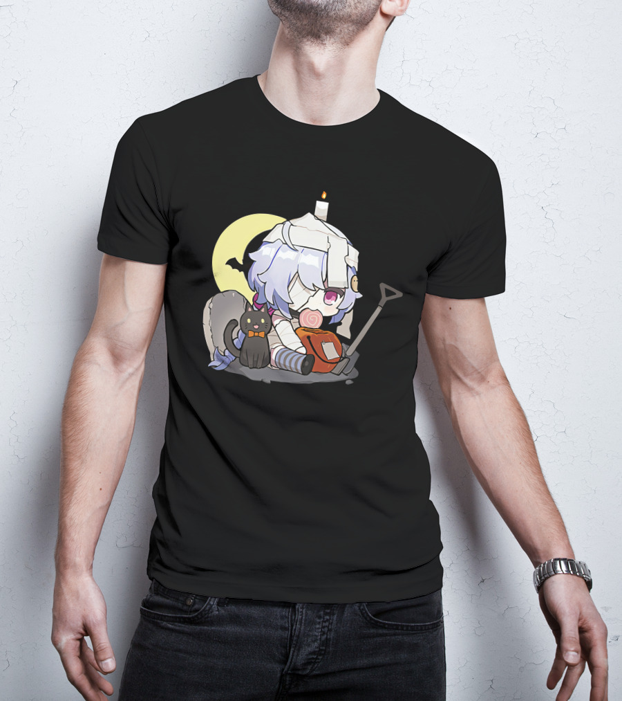 Happy Halloween Genshin Impact Ganyu Chibi Black Cat Moon Costume T-Shirt