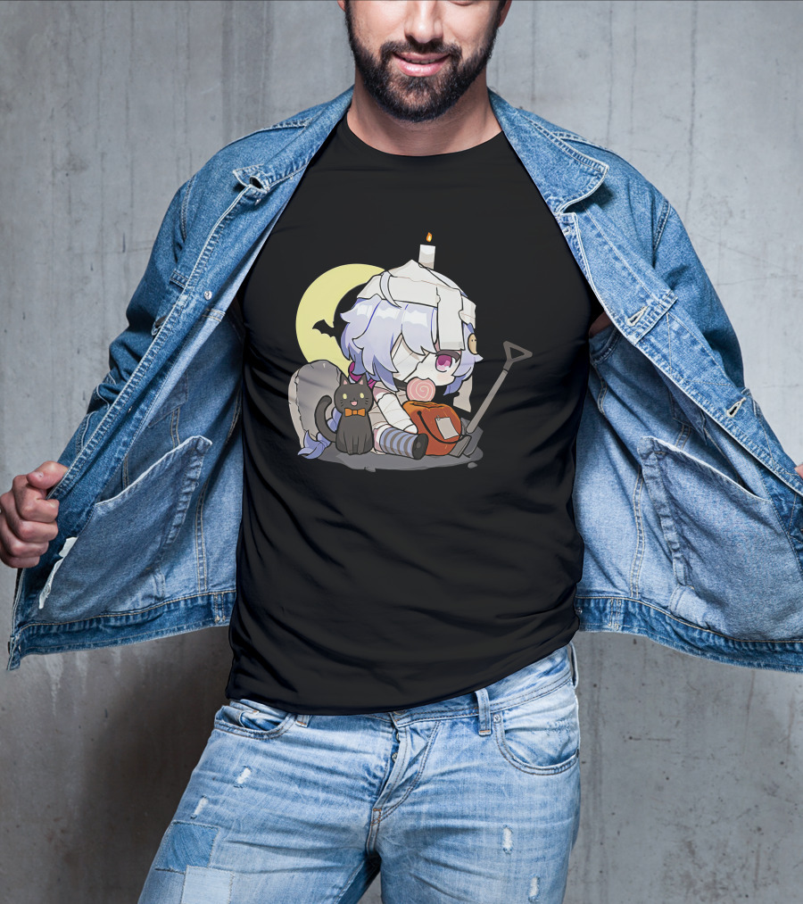 Happy Halloween Genshin Impact Ganyu Chibi Black Cat Moon Costume T-Shirt