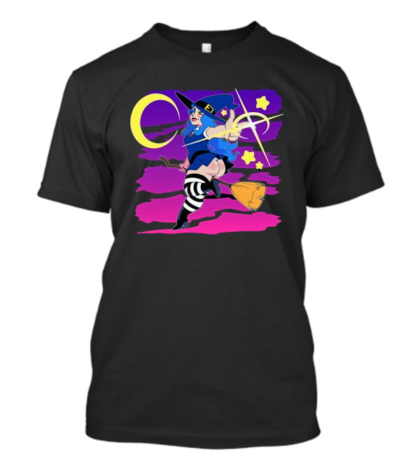 Emily The Witch Gothic Vampire Halloween Night Flying Broomstick Stars Moon T-Shirt