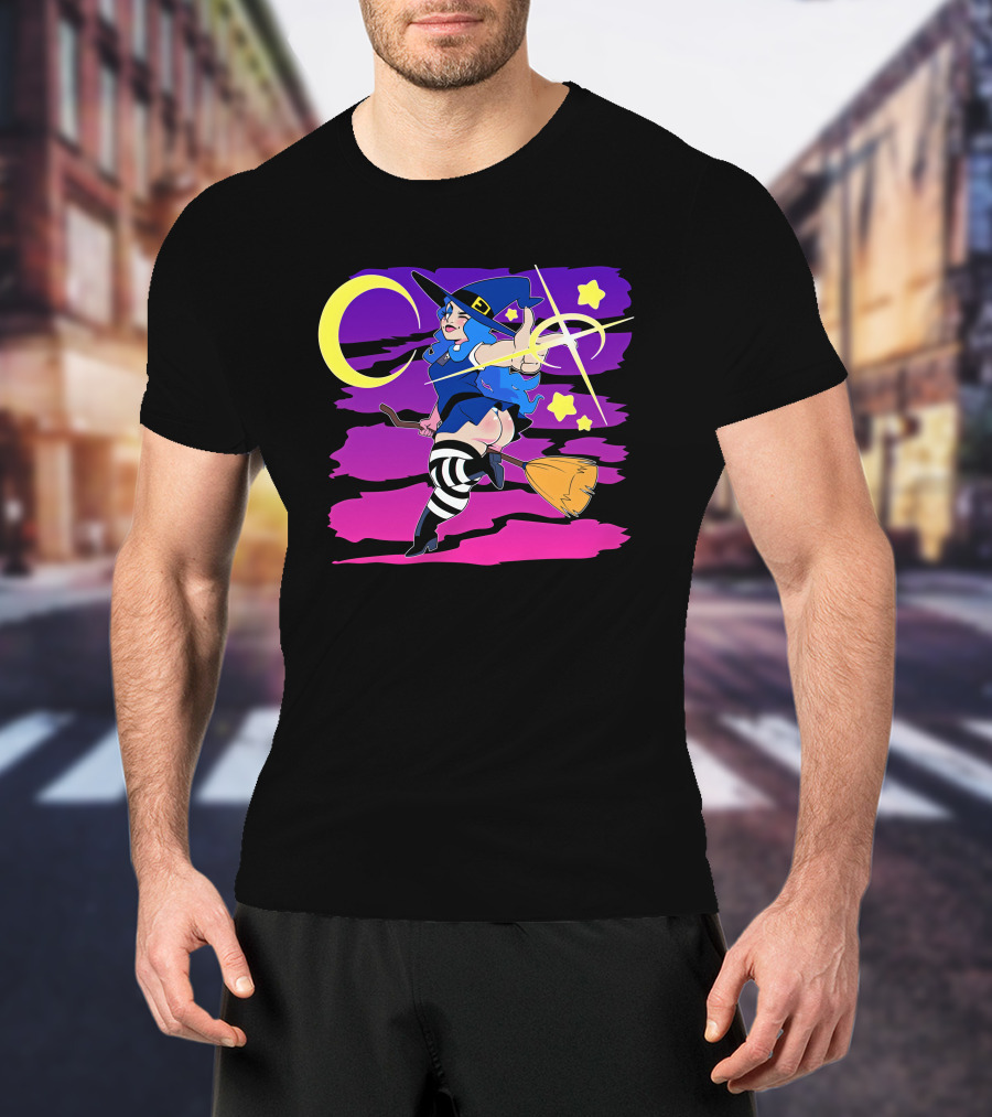 Emily The Witch Gothic Vampire Halloween Night Flying Broomstick Stars Moon T-Shirt