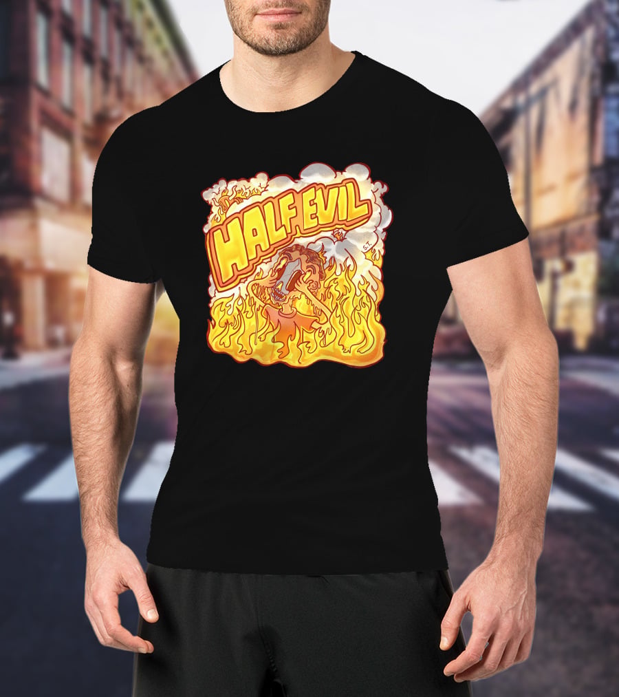 Half Evil 333 Flaming Fire Pit Creature T-Shirt