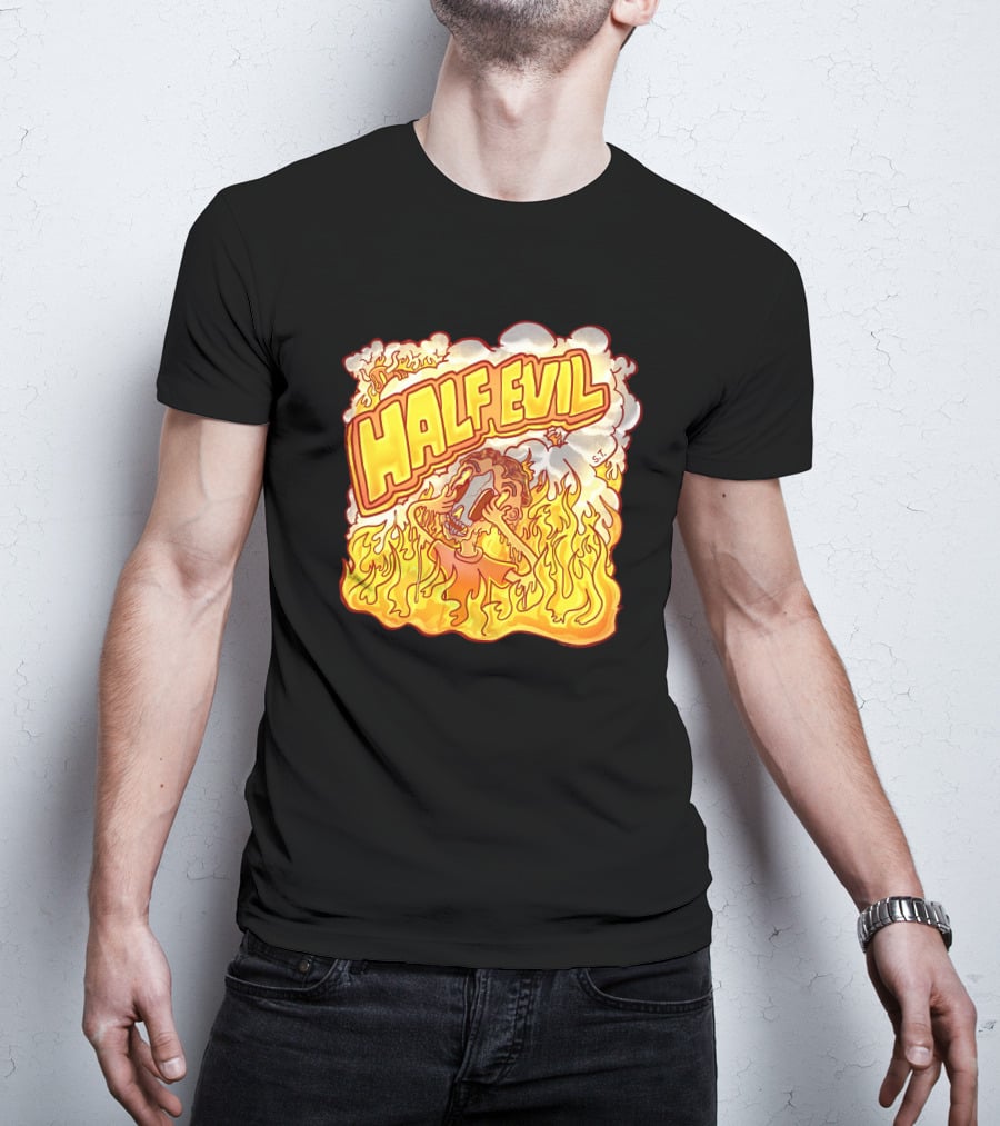 Half Evil 333 Flaming Fire Pit Creature T-Shirt