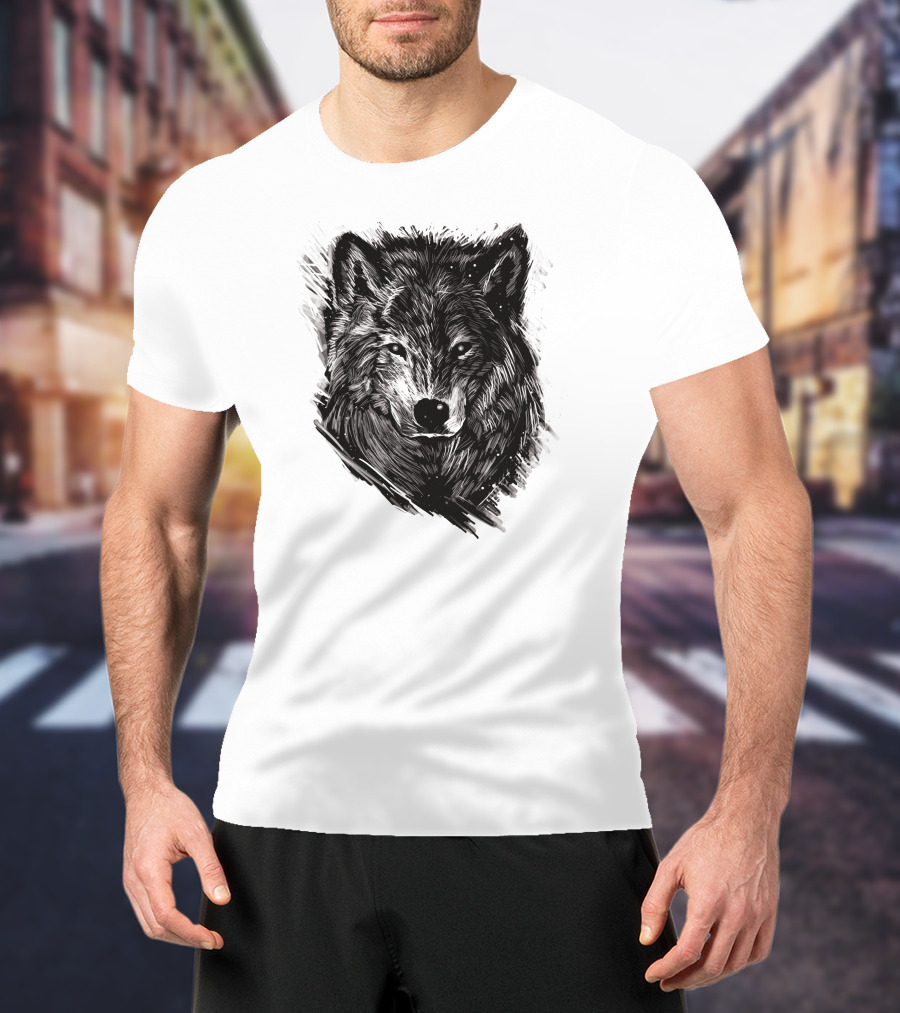 Wolf Sketch Black And White Drawing T-Shirt