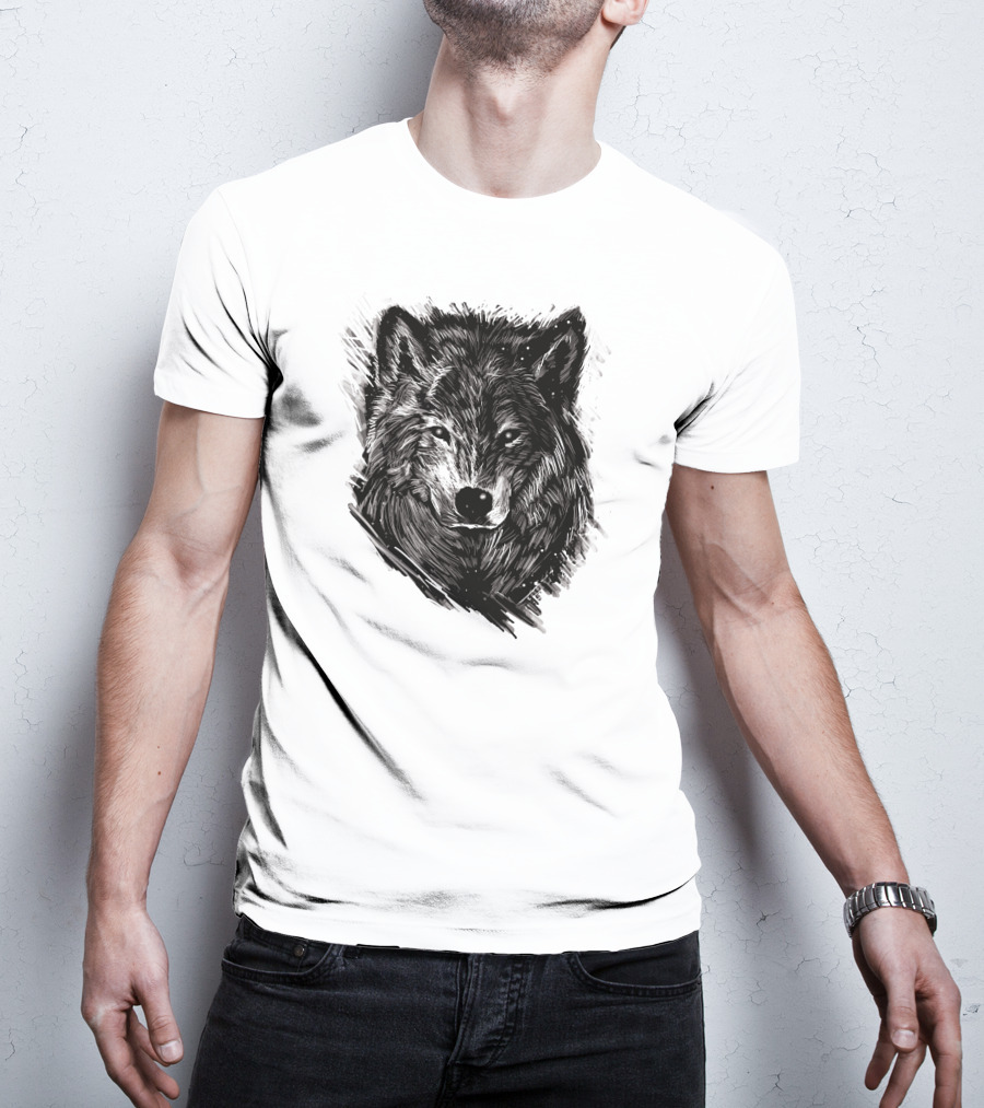 Wolf Sketch Black And White Drawing T-Shirt