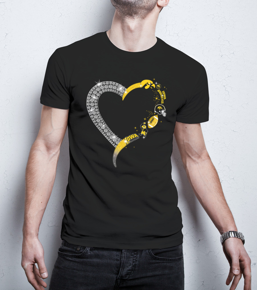 Iowa Hawkeyes Heart Logo Football Themed T-Shirt