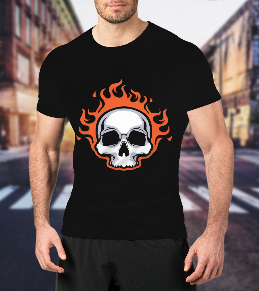 Skull On Fire With Flames T-Shirt