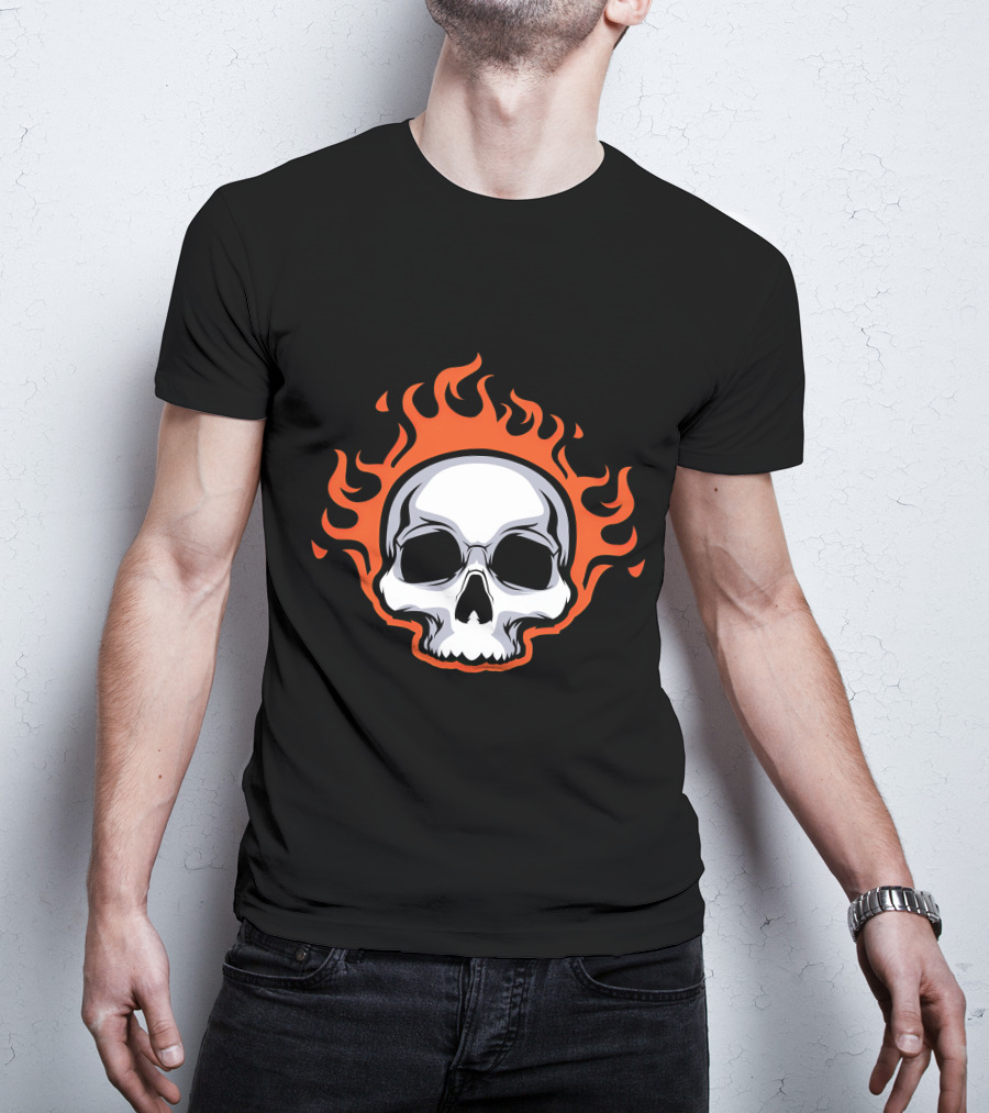 Skull On Fire With Flames T-Shirt