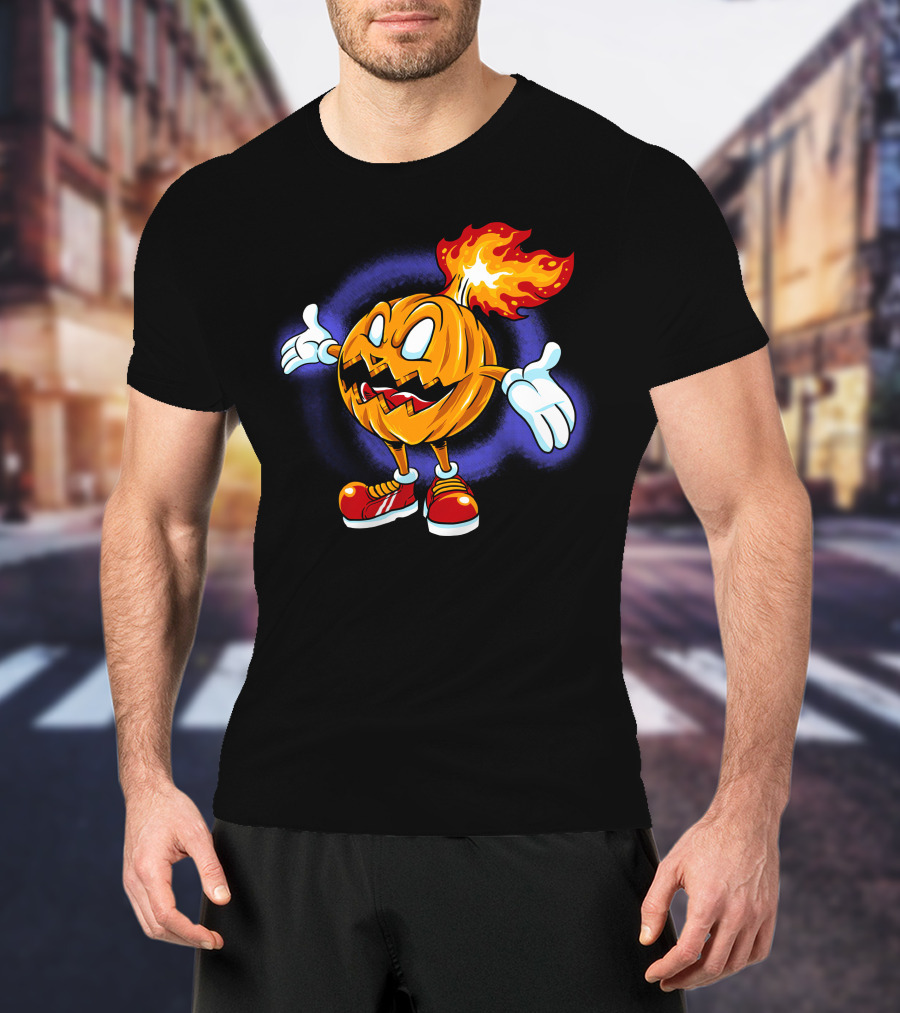 Halloween Pumpkin Fiery Character With Sneakers T-Shirt