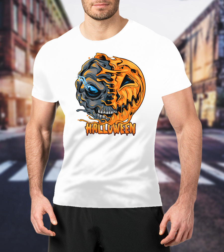 Halloween Skull And Pumpkin Fusion T-Shirt