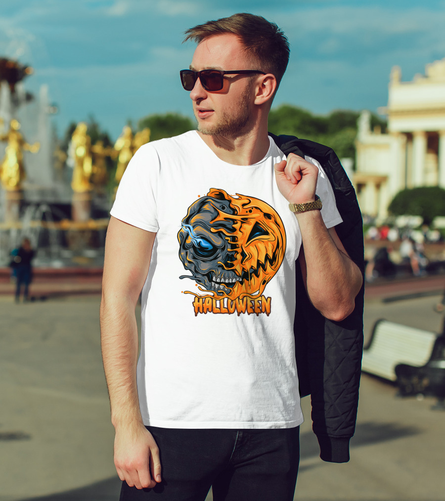 Halloween Skull And Pumpkin Fusion T-Shirt