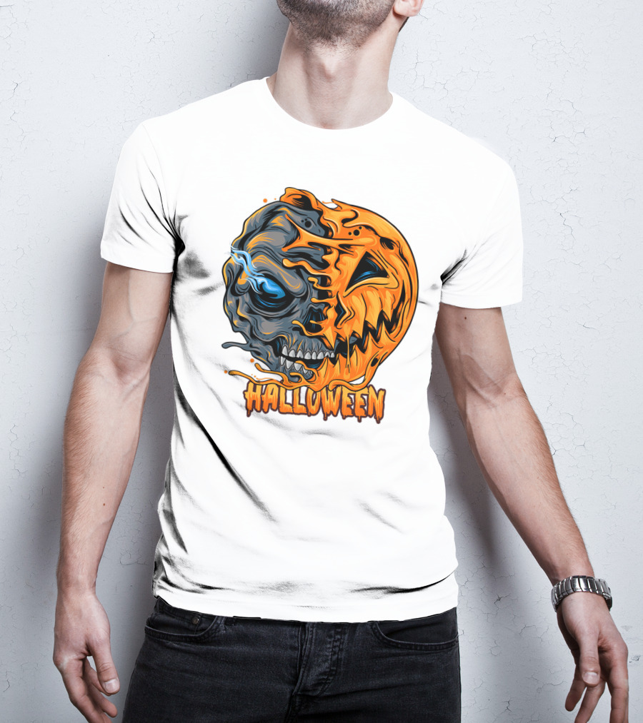 Halloween Skull And Pumpkin Fusion T-Shirt