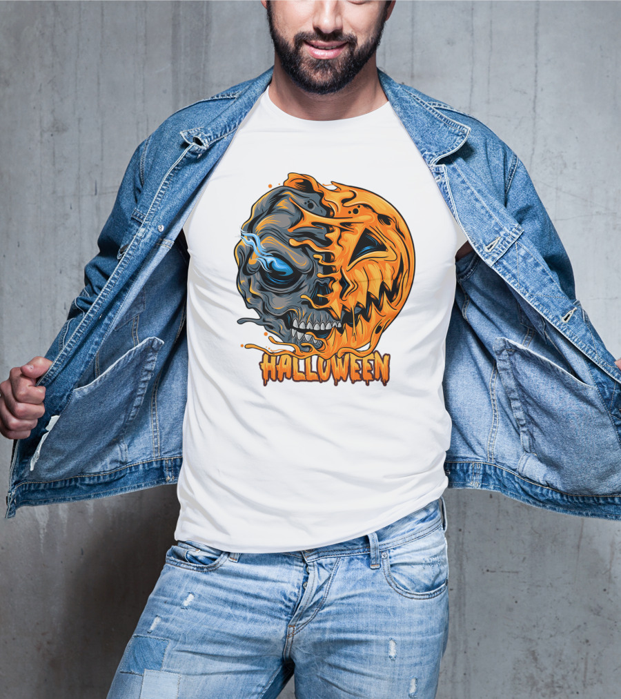 Halloween Skull And Pumpkin Fusion T-Shirt