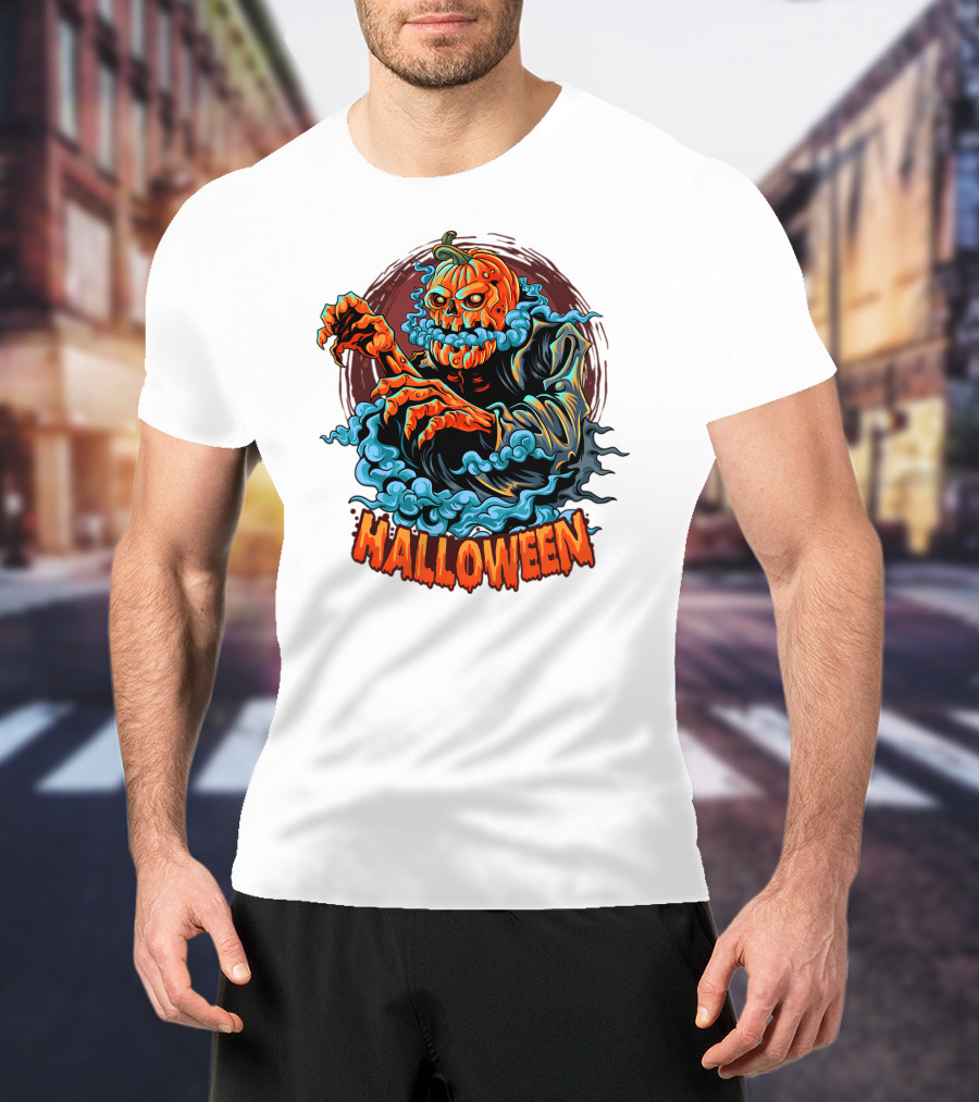 Halloween Pumpkin-Headed Zombie With Ghoulish Aura T-Shirt