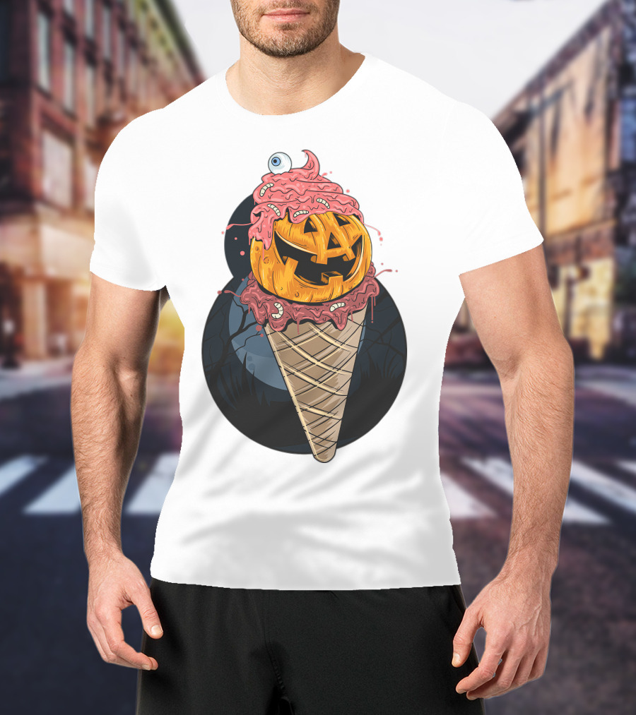 Ice Cream Pumpkin Creepy Cone Halloween Mashup T-Shirt