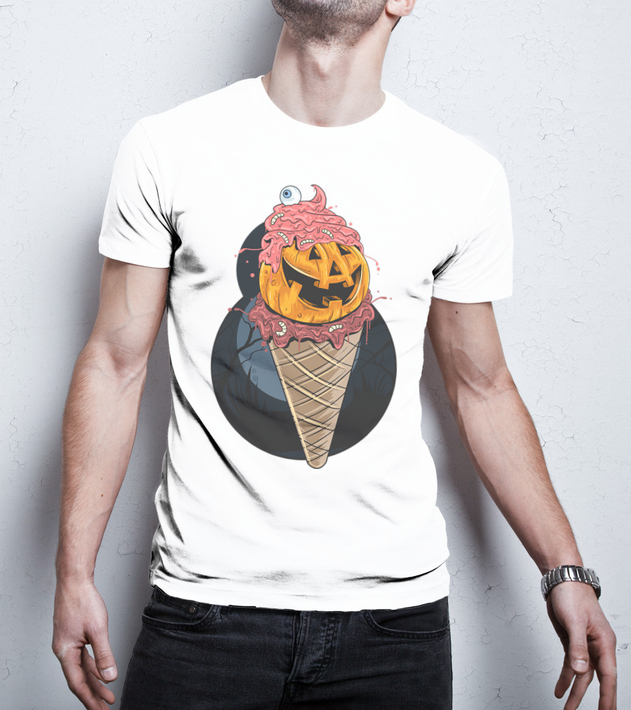 Ice Cream Pumpkin Creepy Cone Halloween Mashup T-Shirt