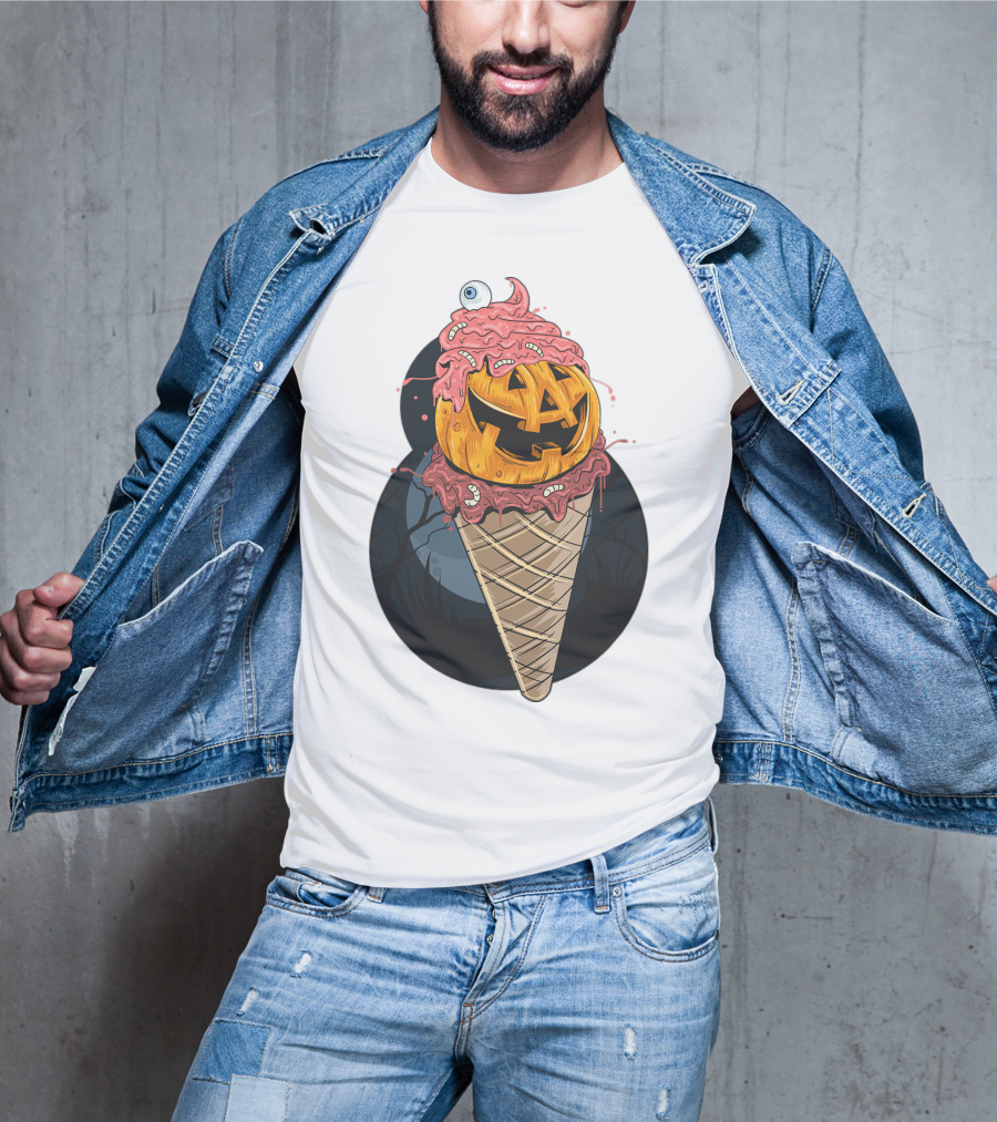 Ice Cream Pumpkin Creepy Cone Halloween Mashup T-Shirt