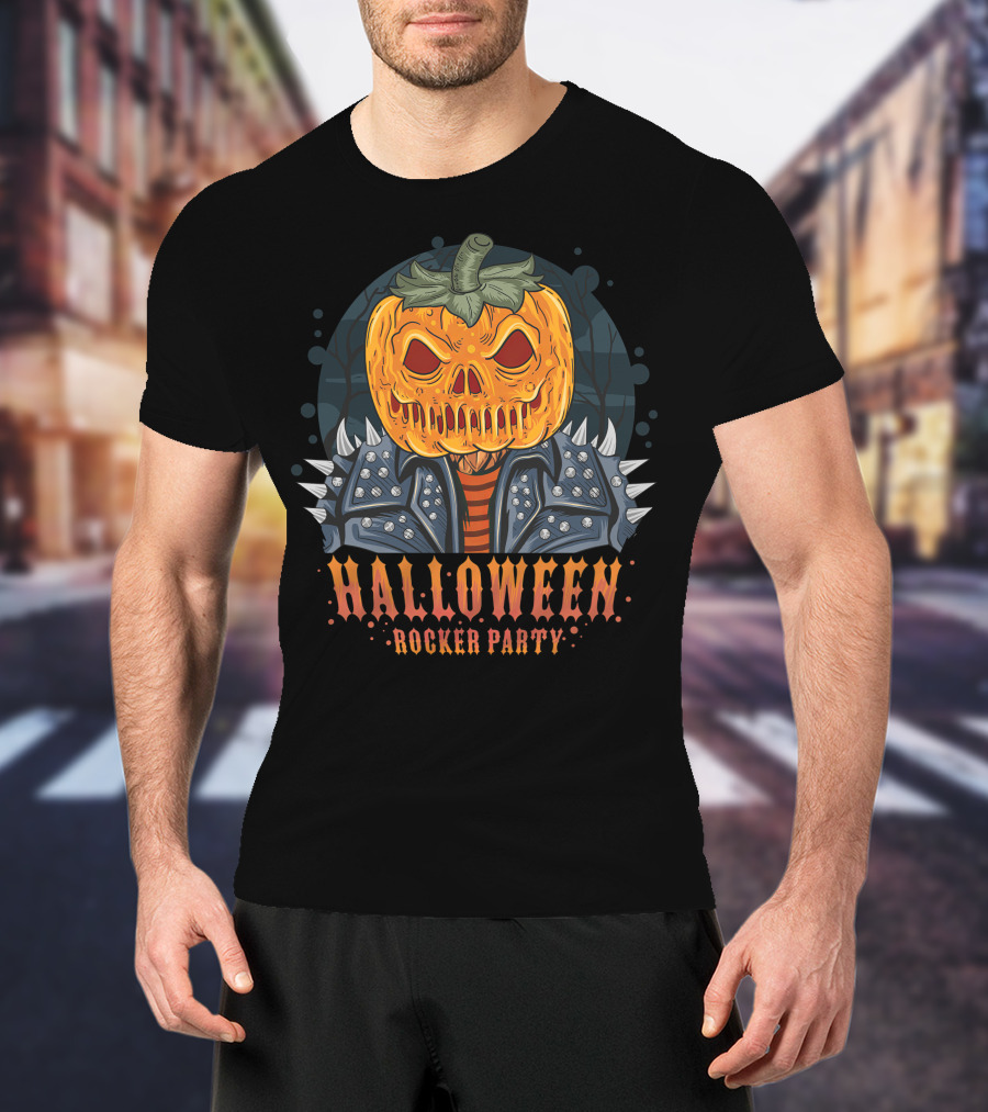 Halloween Rocker Party Pumpkin Head Spiked Jacket T-Shirt
